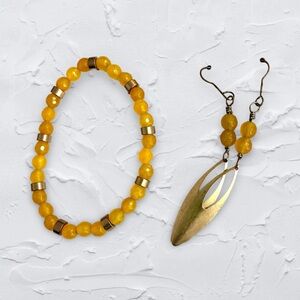 Handmade Yellow and Gold Beaded Jewelry Set